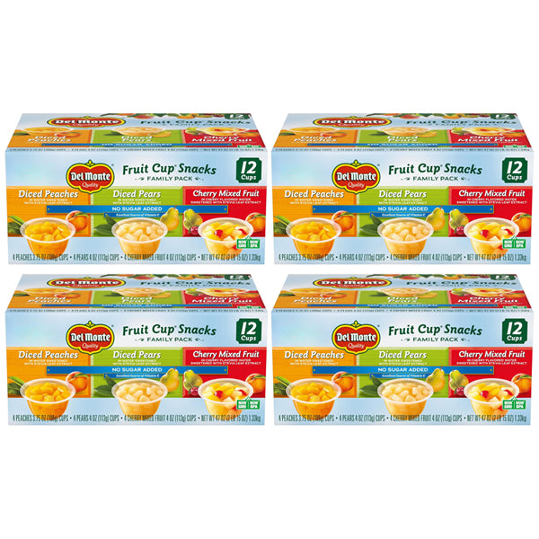 4 Pack - Del Monte Fruit Cup Snacks Variety Pack with No Added Sugar 12x 4oz Cups Each Del Monte